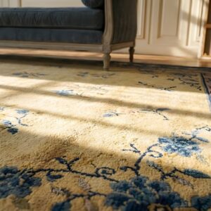 Antique Wool Blue Ivory Beige Cream White Hand Knotted Pile Rug (SKU 24605) - in-room detail