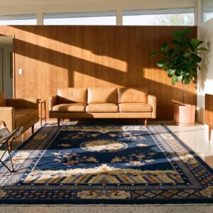 Hand Knotted Pile Wool Antique Blue Ivory Beige Cream White Rectangle 1920s Rug (SKU 24675) - room view
