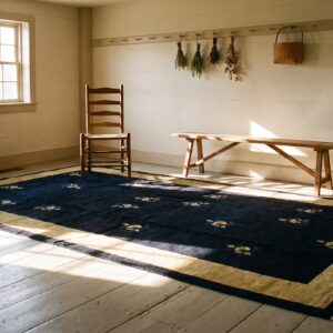Antique Blue Ivory Beige Cream White Rectangle 1920s Hand Knotted Pile Wool Rug (SKU 24682) - room view