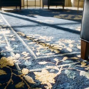 Hand Knotted Pile Blue Ivory Beige Cream White Rectangle 1920s Wool Antique Rug (SKU 24714) - in-room detail