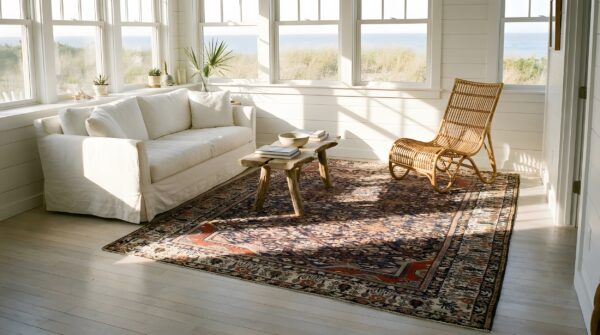 Blue antique joshagan persian geometric garden design knotted rug 10 Blue antique joshagan persian geometric garden design knotted rug (sku 24946) - room view