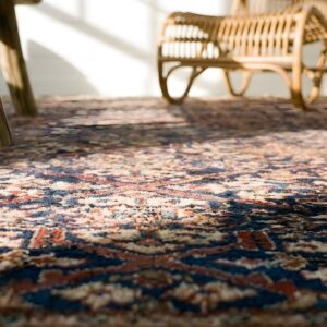 Blue Antique Joshagan Persian Geometric Garden Design Knotted Rug (SKU 24946) - in-room detail