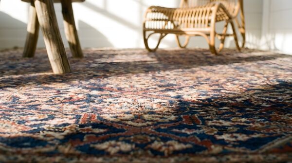 Blue antique joshagan persian geometric garden design knotted rug 11 Blue antique joshagan persian geometric garden design knotted rug (sku 24946) - in-room detail