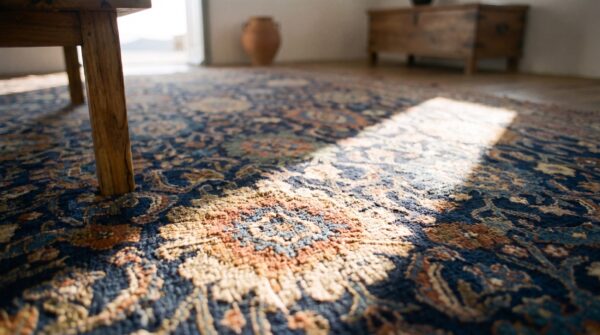 Blue antique large scale tribal design room size persian bidjar rug 5 Blue antique large scale tribal design room size persian bidjar rug (sku 20157) - in-room detail