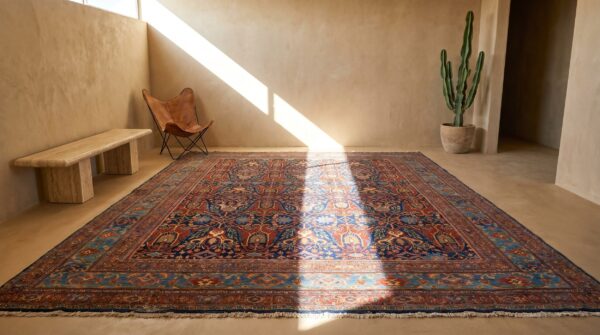 Blue antique late 19th century oversized persian tribal garous design bidjar rug 13 Blue antique late 19th century oversized persian tribal garous design bidjar rug (sku 18635) - room view