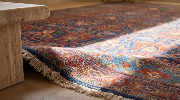 Blue antique late 19th century oversized persian tribal garous design bidjar rug 14 Blue antique late 19th century oversized persian tribal garous design bidjar rug (sku 18635) - in-room detail