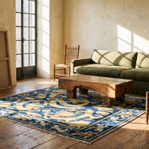 Blue Mid 19th Century Antique Five Clawed Chinese Dragons Square Ningxia Rug (SKU 22728) - room view