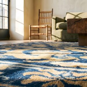 Blue Mid 19th Century Antique Five Clawed Chinese Dragons Square Ningxia Rug (SKU 22728) - in-room detail