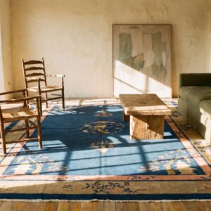 Blue Open Field Floral Medallion Antique Chinese Peking Area Rug (SKU 23190) - room view