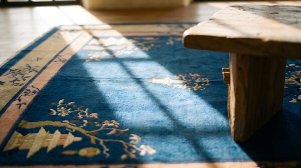 Blue open field floral medallion antique chinese peking area rug 11 Blue open field floral medallion antique chinese peking area rug (sku 23190) - in-room detail