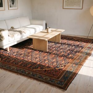 Antique Blue Paisley Pattern Square Persian Malayer Rug (SKU 24857) - room view