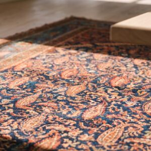 Antique Blue Paisley Pattern Square Persian Malayer Rug (SKU 24857) - in-room detail