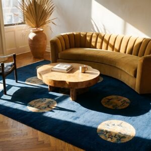 Antique Blue Peking Chinese Wool Square Rug - 1920s Small Scatter Size (SKU 25337) - room view