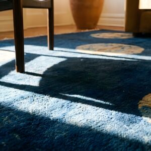 Antique Blue Peking Chinese Wool Square Rug - 1920s Small Scatter Size (SKU 25337) - in-room detail