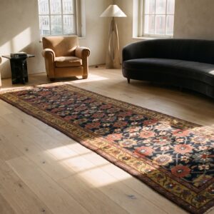 Blue Antique Persian Tribal Mina Khani Kurdish Hallway Runner Rug (SKU 25275) - room view