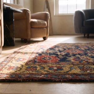 Blue Antique Persian Tribal Mina Khani Kurdish Hallway Runner Rug (SKU 25275) - in-room detail