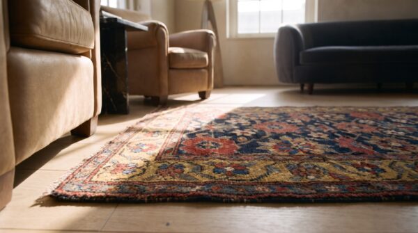 Blue antique persian tribal mina khani kurdish hallway runner rug (sku 25275) - in-room detail