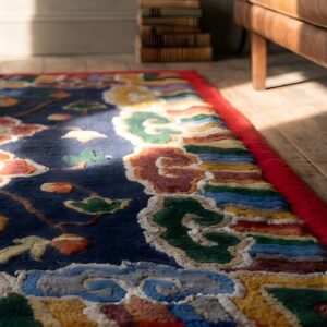 Blue Rare Antique Cloud Band Chinese Saddle Horse Cover Rug Set (SKU 22061) - in-room detail