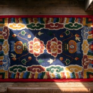 Blue Rare Antique Cloud Band Chinese Saddle Horse Cover Rug Set (SKU 22061) - styled overhead view