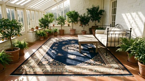 Wool hand knotted pile blue antique rectangle 1890s rug 10 Wool hand knotted pile blue antique rectangle 1890s rug (sku 24894) - room view