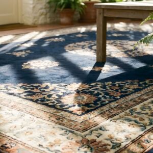 Wool Hand Knotted Pile Blue Antique Rectangle 1890s Rug (SKU 24894) - in-room detail