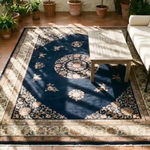 Wool Hand Knotted Pile Blue Antique Rectangle 1890s Rug (SKU 24894) - styled overhead view