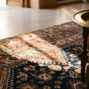 Antique Blue Rectangle Hand Knotted Pile 1890s Wool Persian Bakhtiari Rug (SKU 23672) - in-room detail