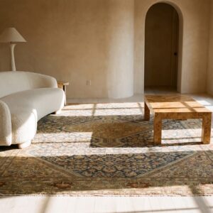 Blue Rectangle 1900s Wool Hand Knotted Pile Antique Floral Medallion Rug (SKU 23341) - room view