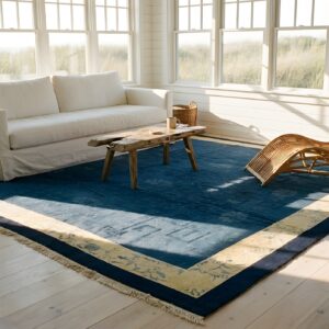 Blue Wool Hand Knotted Pile Rectangle Antique 1920s Rug (SKU 23760) - room view