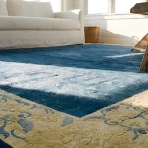 Blue Wool Hand Knotted Pile Rectangle Antique 1920s Rug (SKU 23760) - in-room detail