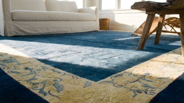 Blue wool hand knotted pile rectangle antique 1920s rug 6 Blue wool hand knotted pile rectangle antique 1920s rug (sku 23760) - in-room detail