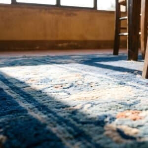 Blue Rectangle 1920s Antique Wool Hand Knotted Pile Rug (SKU 24720) - in-room detail