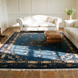 Wool Hand Knotted Pile Blue Rectangle 1920s Antique Rug (SKU 24827) - room view