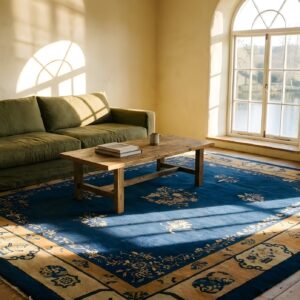 Blue Antique Rectangle 1920s Wool Hand Knotted Pile Rug (SKU 24925) - room view