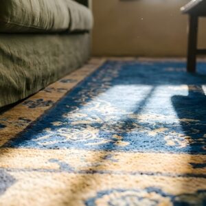 Blue Antique Rectangle 1920s Wool Hand Knotted Pile Rug (SKU 24925) - in-room detail