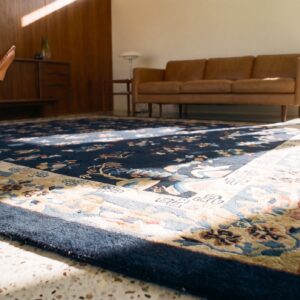 Hand Knotted Pile Blue Rectangle Antique 1920s Wool Rug (SKU 25041) - in-room detail