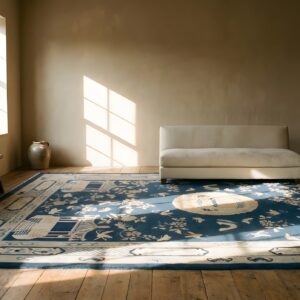 Wool Hand Knotted Pile Antique Blue Rectangle 1920s Chinese Rug (SKU 23780) - room view