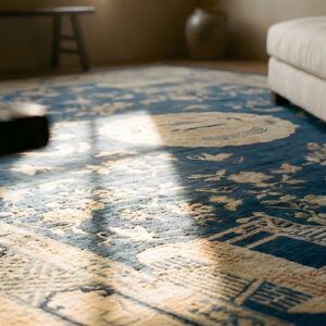 Wool Hand Knotted Pile Antique Blue Rectangle 1920s Chinese Rug (SKU 23780) - in-room detail