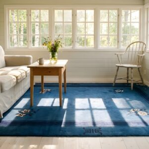 Hand Knotted Pile Blue Rectangle 1930s Wool Antique Floral Rug (SKU 25755) - room view