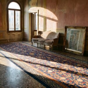Blue Antique Rectangle Allover Floral Hand Knotted Pile 1920s Wool Rug (SKU 23509) - room view