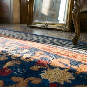 Blue Antique Rectangle Allover Floral Hand Knotted Pile 1920s Wool Rug (SKU 23509) - in-room detail