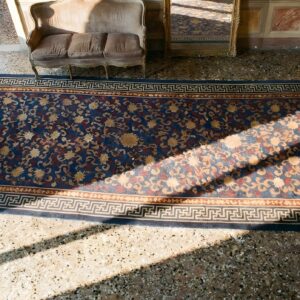 Blue Antique Rectangle Allover Floral Hand Knotted Pile 1920s Wool Rug (SKU 23509) - styled overhead view