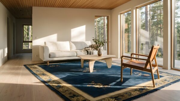 Antique wool knotted blue rectangle chinese - peking room size 1920s rug 6 Antique wool knotted blue rectangle chinese - peking room size 1920s rug (sku 24765) - room view