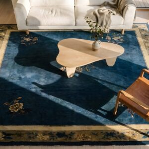 Antique Wool Knotted Blue Rectangle Chinese - Peking Room Size 1920s Rug (SKU 24765) - styled overhead view