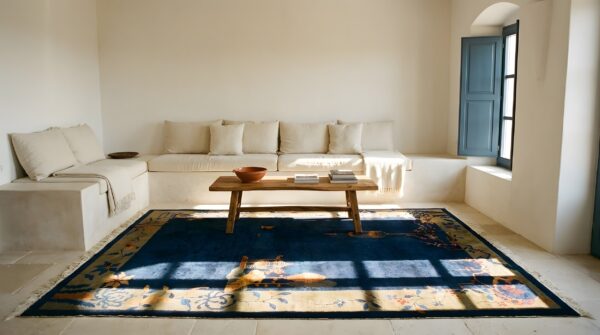 Blue wool knotted rectangle antique chinese small scatter size 1920s - art deco rug (sku 25589) - room view