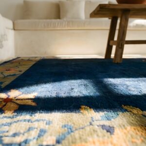 Blue Wool Knotted Rectangle Antique Chinese Small Scatter Size 1920s - Art Deco Rug (SKU 25589) - in-room detail