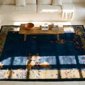 Blue Wool Knotted Rectangle Antique Chinese Small Scatter Size 1920s - Art Deco Rug (SKU 25589) - styled overhead view
