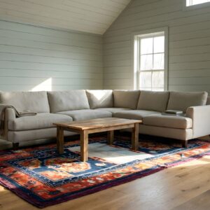 Blue Rectangle Wool Floral Medallion Hand Knotted Pile Antique 1930s Rug (SKU 25329) - room view