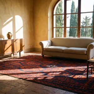 Blue , Red Antique Persian Baluch Blue and Red 1900s Square Rug (SKU 25300) - room view