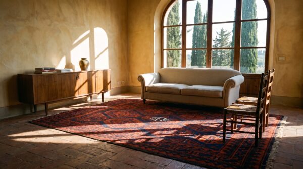 Blue , red antique persian baluch blue and red 1900s square rug 6 Blue , red antique persian baluch blue and red 1900s square rug (sku 25300) - room view